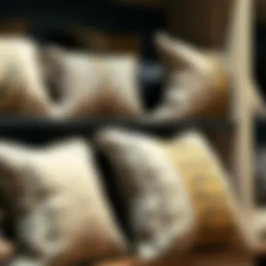 Various snake throw pillow designs displayed on a shelf