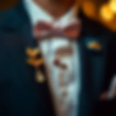 Elegant wedding lapel pin on a suit jacket