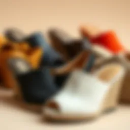 Elegant arrangement of wedge mules open toe showcasing different materials
