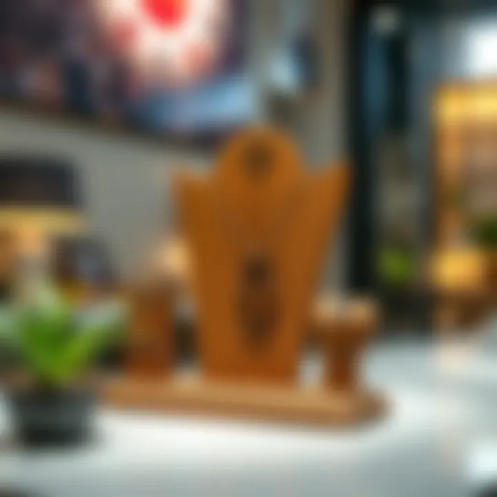 Stylish wooden display stand with intricate carvings and design