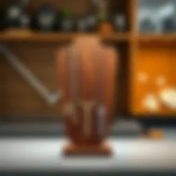 Elegant wooden necklace display stand showcasing various necklaces