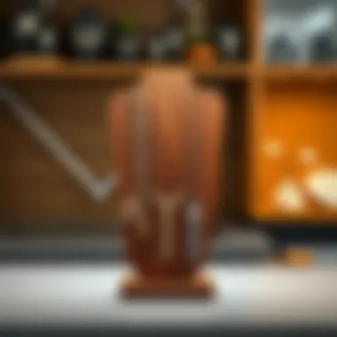 Elegant wooden necklace display stand showcasing various necklaces